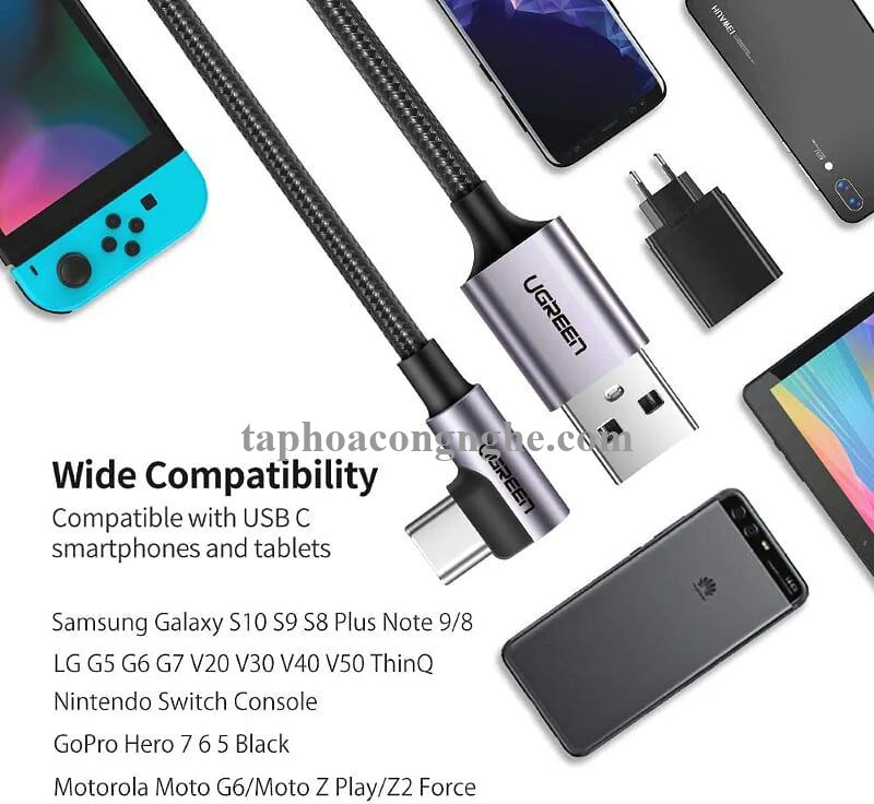 Ugreen 50940 0.5M 3A màu đen USB Type-C cáp bẻ góc 90 độ US284 30050940